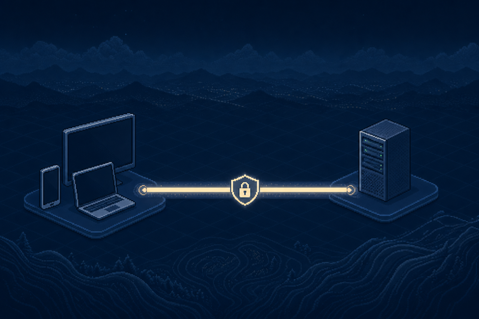 Private devices connected to a dedicated VPN server through a protected tunnel